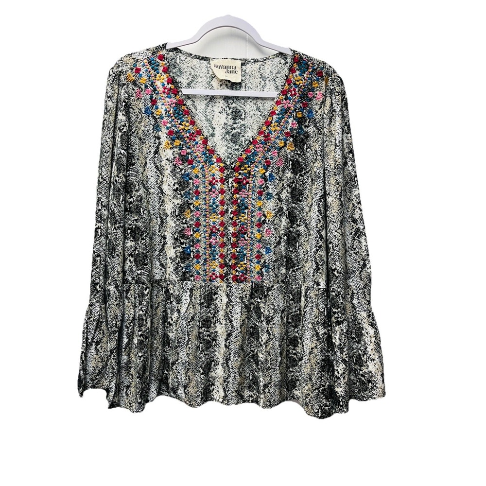 Savanna Jane 2X Snakeskin Popover Tunic Blouse Ren Faire Peasant Medieval Y2K